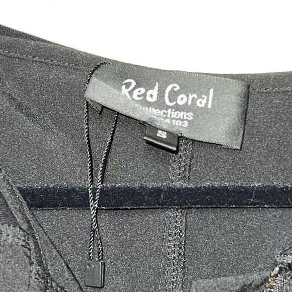 Red Coral Long Black Hooded Lightweight Zip Front Trench Coat Womens Sz S 12/14 - Picture 5 of 8